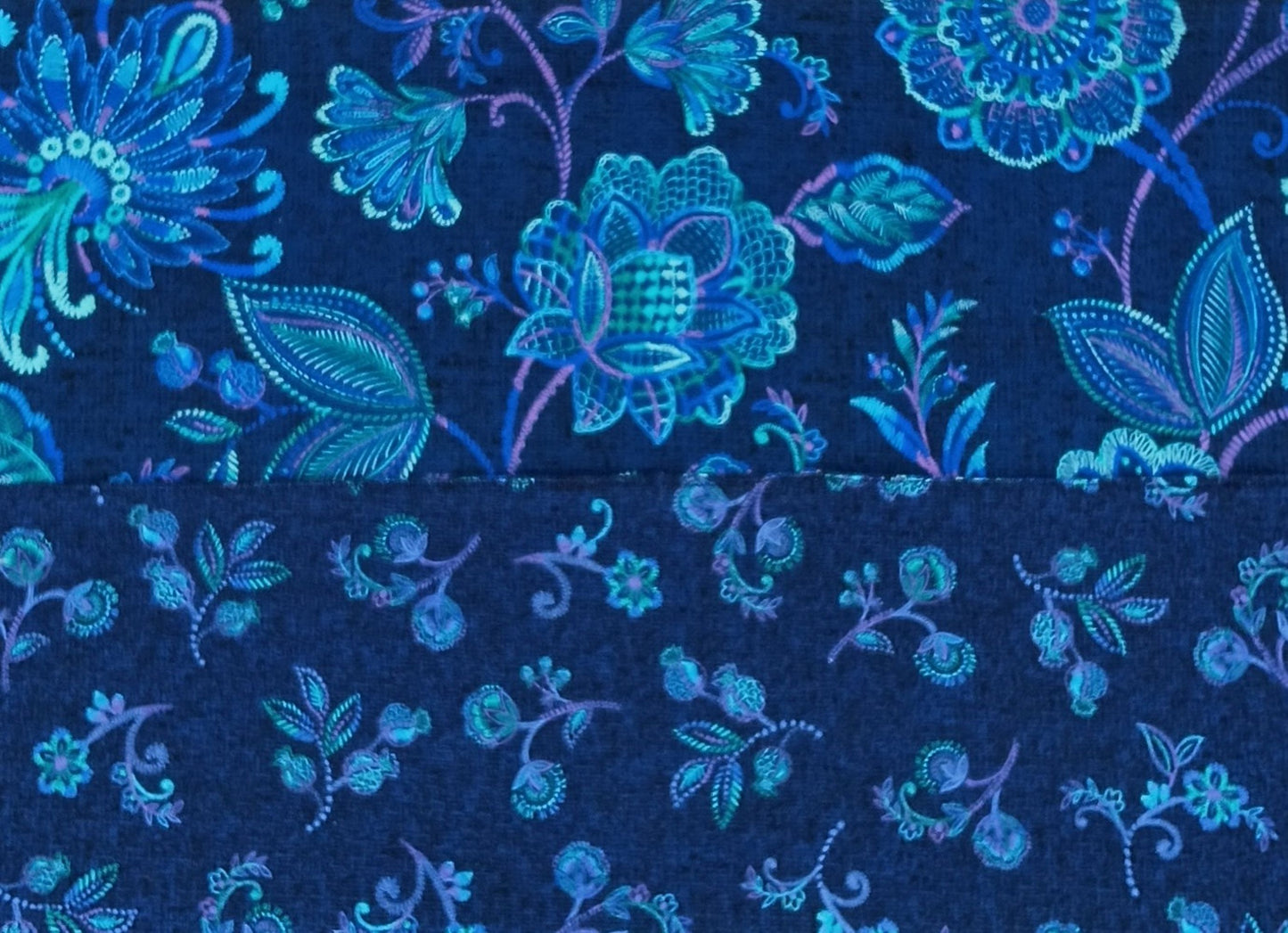 Navy Blue Floral Napkins, Set of 4 Reversible Cotton Table Linens