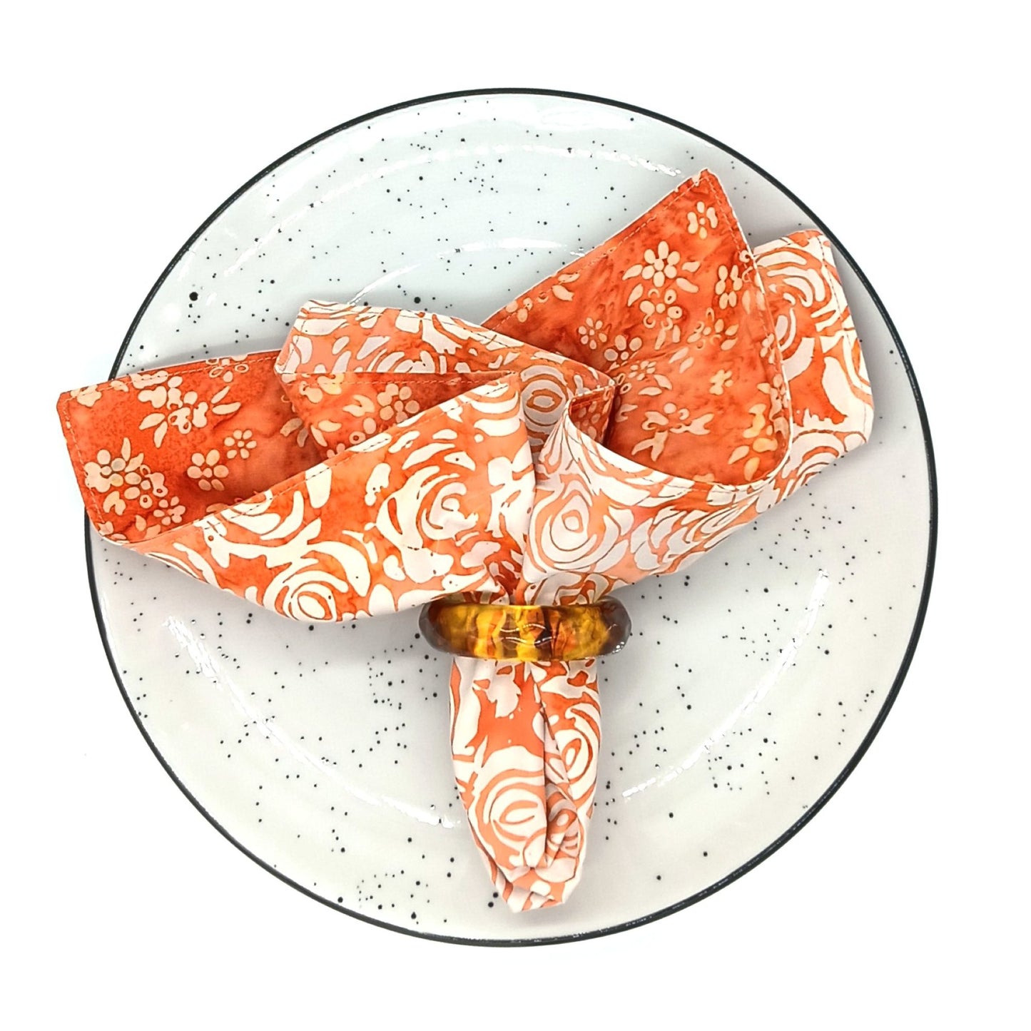 Orange and White Batik Napkins - Reversible Cloth Table Linens