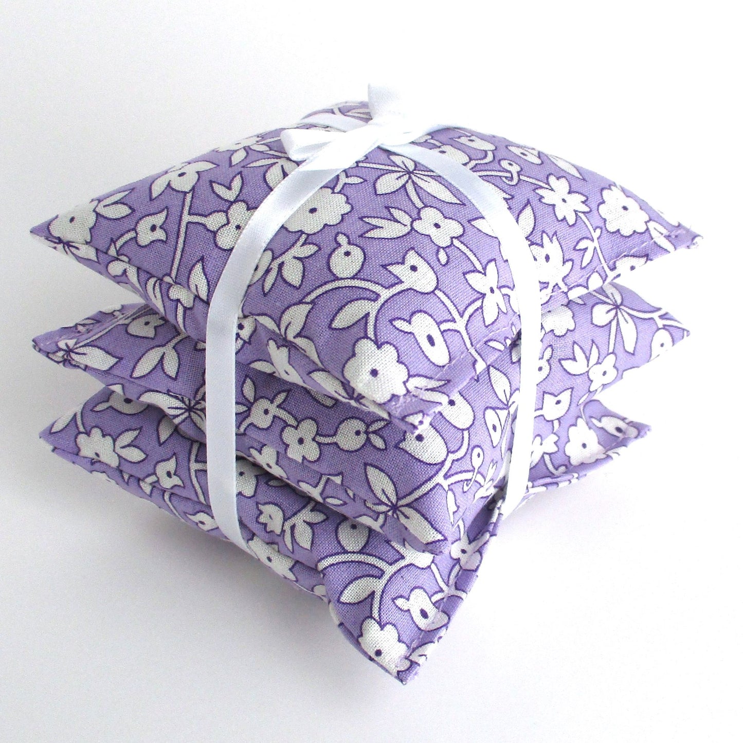 Purple Lavender Sachets Set of 3, White Ditsy Floral, French Lavender Gift, Handmade
