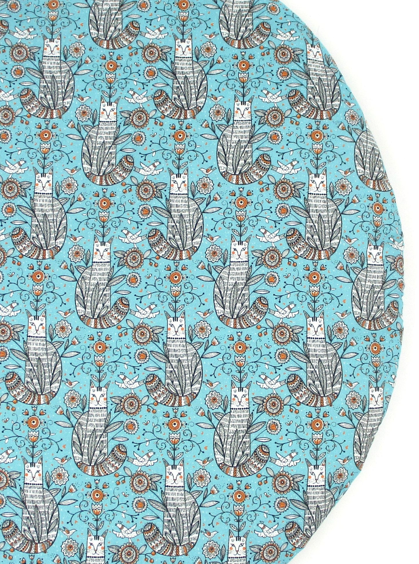 Handmade Round Catnip Mat, Extra-Potent High-Altitude Catnip, Turquoise Cat Print