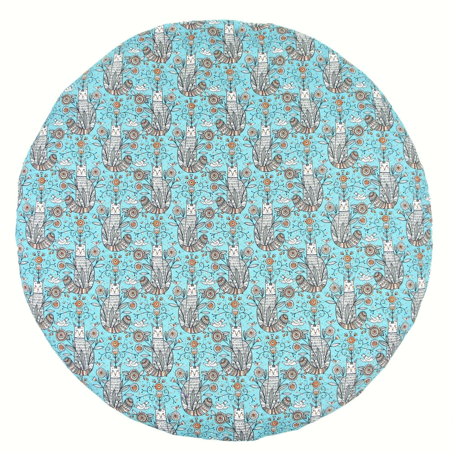 Handmade Round Catnip Mat, Extra-Potent High-Altitude Catnip, Turquoise Cat Print