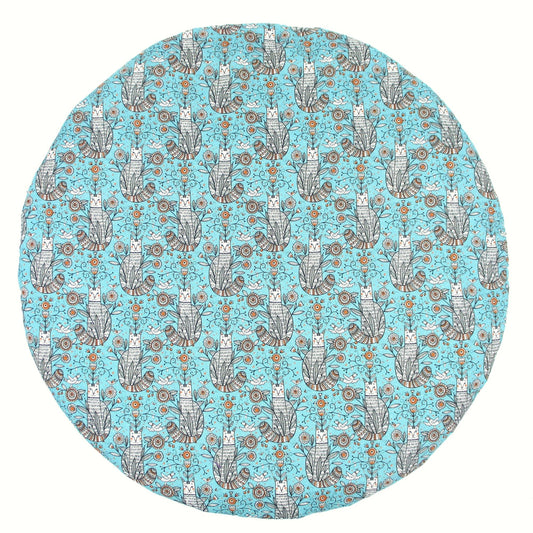 Handmade Round Catnip Mat, Extra-Potent High-Altitude Catnip, Turquoise Cat Print