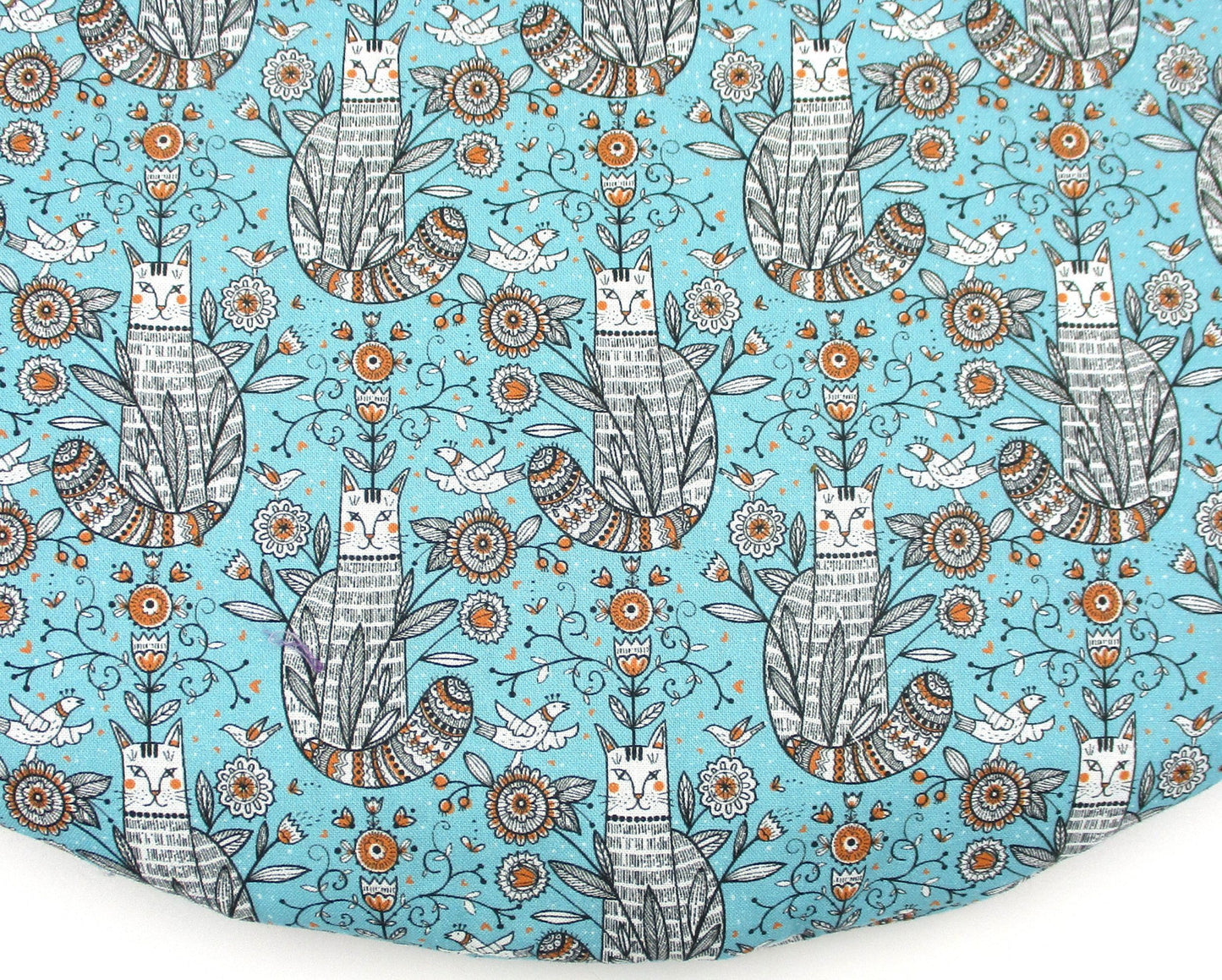 Handmade Round Catnip Mat, Extra-Potent High-Altitude Catnip, Turquoise Cat Print