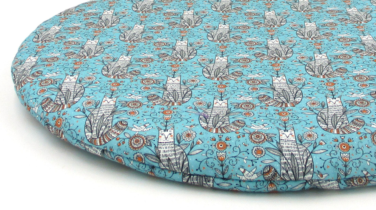 Handmade Round Catnip Mat, Extra-Potent High-Altitude Catnip, Turquoise Cat Print