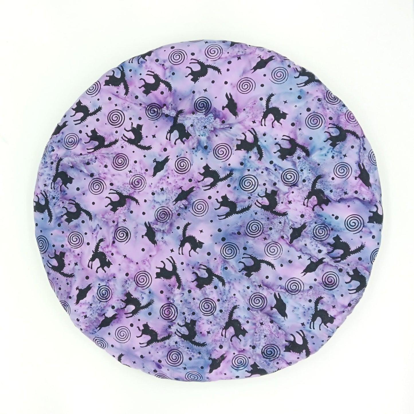 Round Purple Catnip Mat with Black Cats, Ravens and Spirals, 16.5 inch Cat Tower Cushion