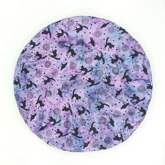 Round Purple Catnip Mat with Black Cats, Ravens and Spirals, 16.5 inch Cat Tower Cushion