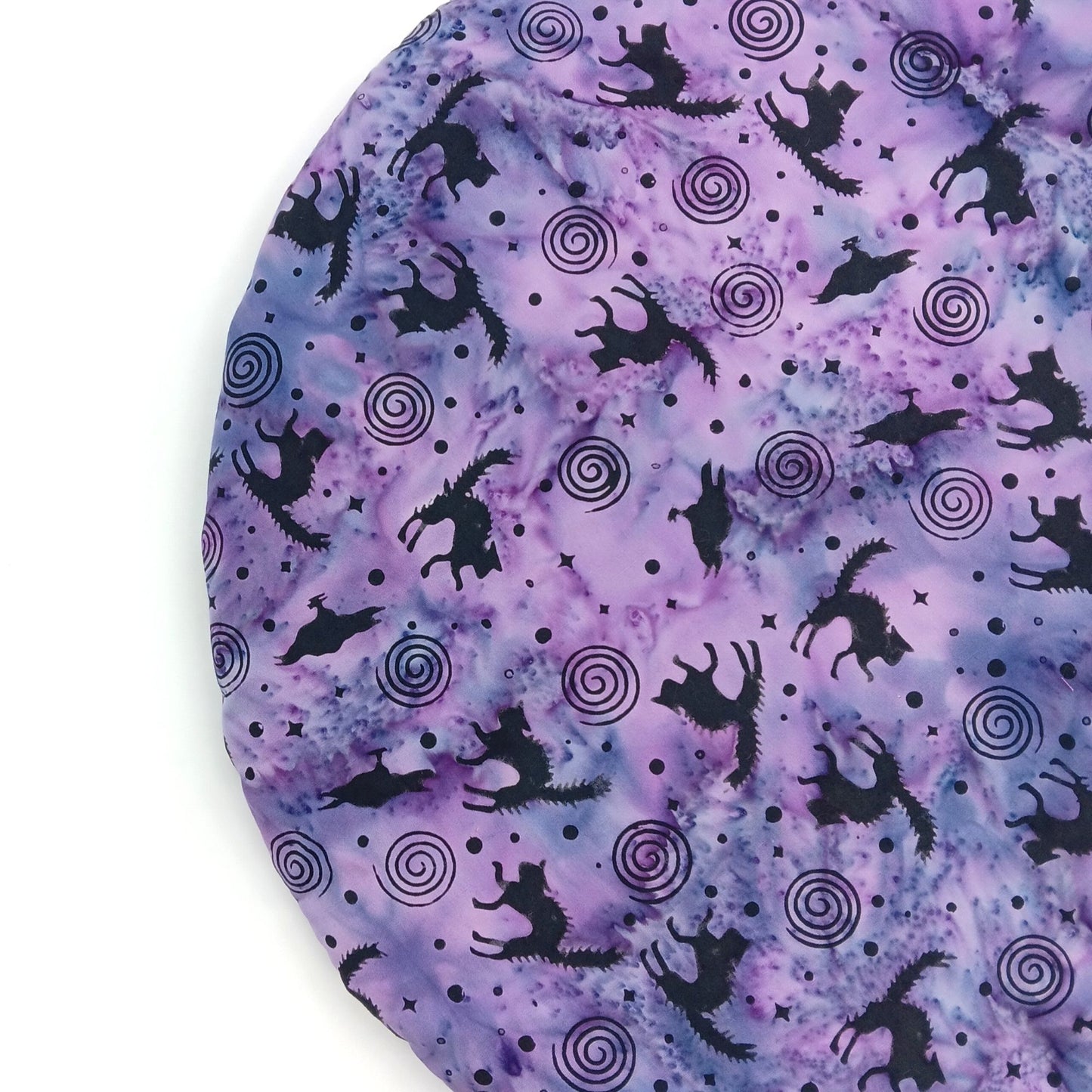 Round Purple Catnip Mat with Black Cats, Ravens and Spirals, 16.5 inch Cat Tower Cushion