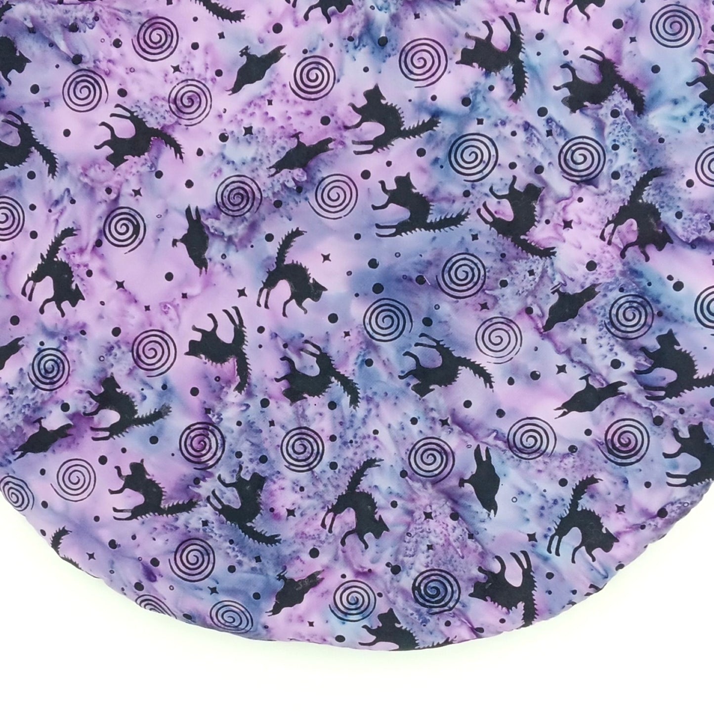 Round Purple Catnip Mat with Black Cats, Ravens and Spirals, 16.5 inch Cat Tower Cushion