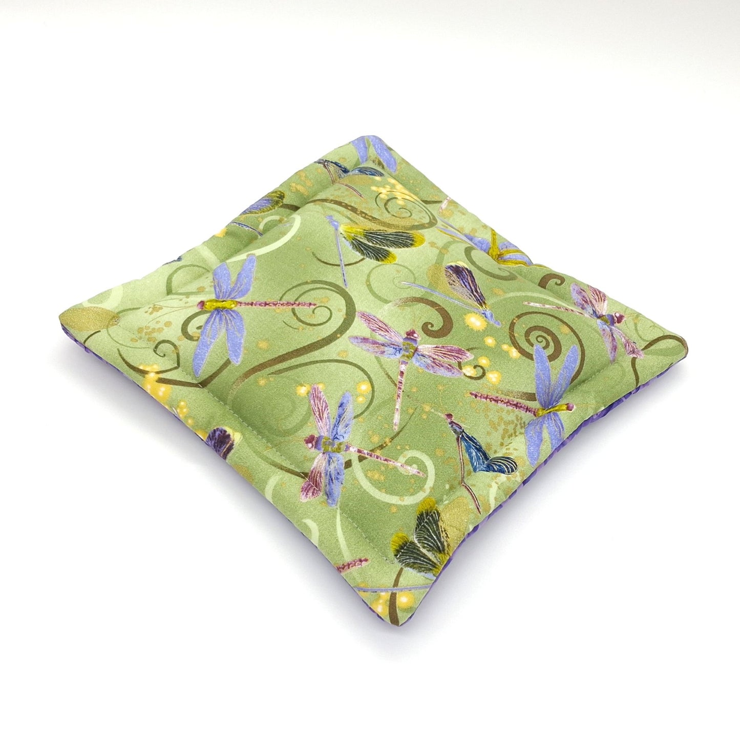 Catnip Cat Tower Mat, High-Altitude Catnip, Small Green Dragonfly & Purple Batik Cat Mat for Cat Tree or Basket, One of a Kind