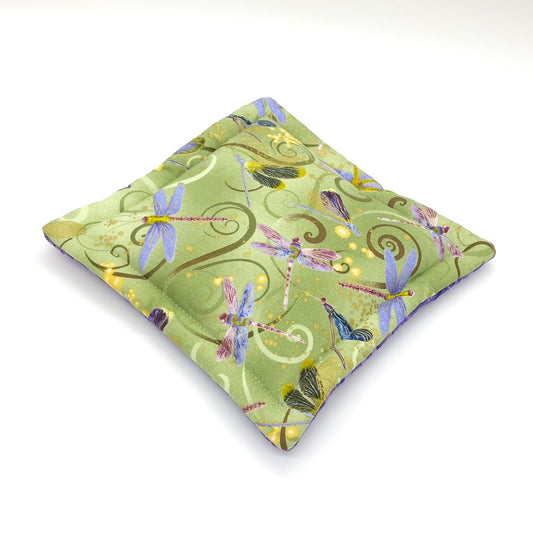 Catnip Cat Tower Mat, High-Altitude Catnip, Small Green Dragonfly & Purple Batik Cat Mat for Cat Tree or Basket, One of a Kind
