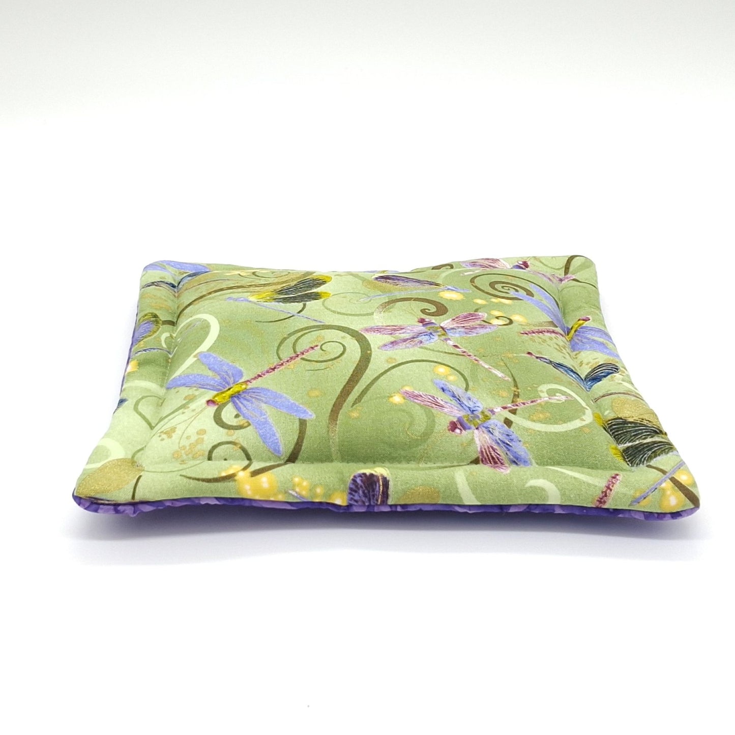 Catnip Cat Tower Mat, High-Altitude Catnip, Small Green Dragonfly & Purple Batik Cat Mat for Cat Tree or Basket, One of a Kind