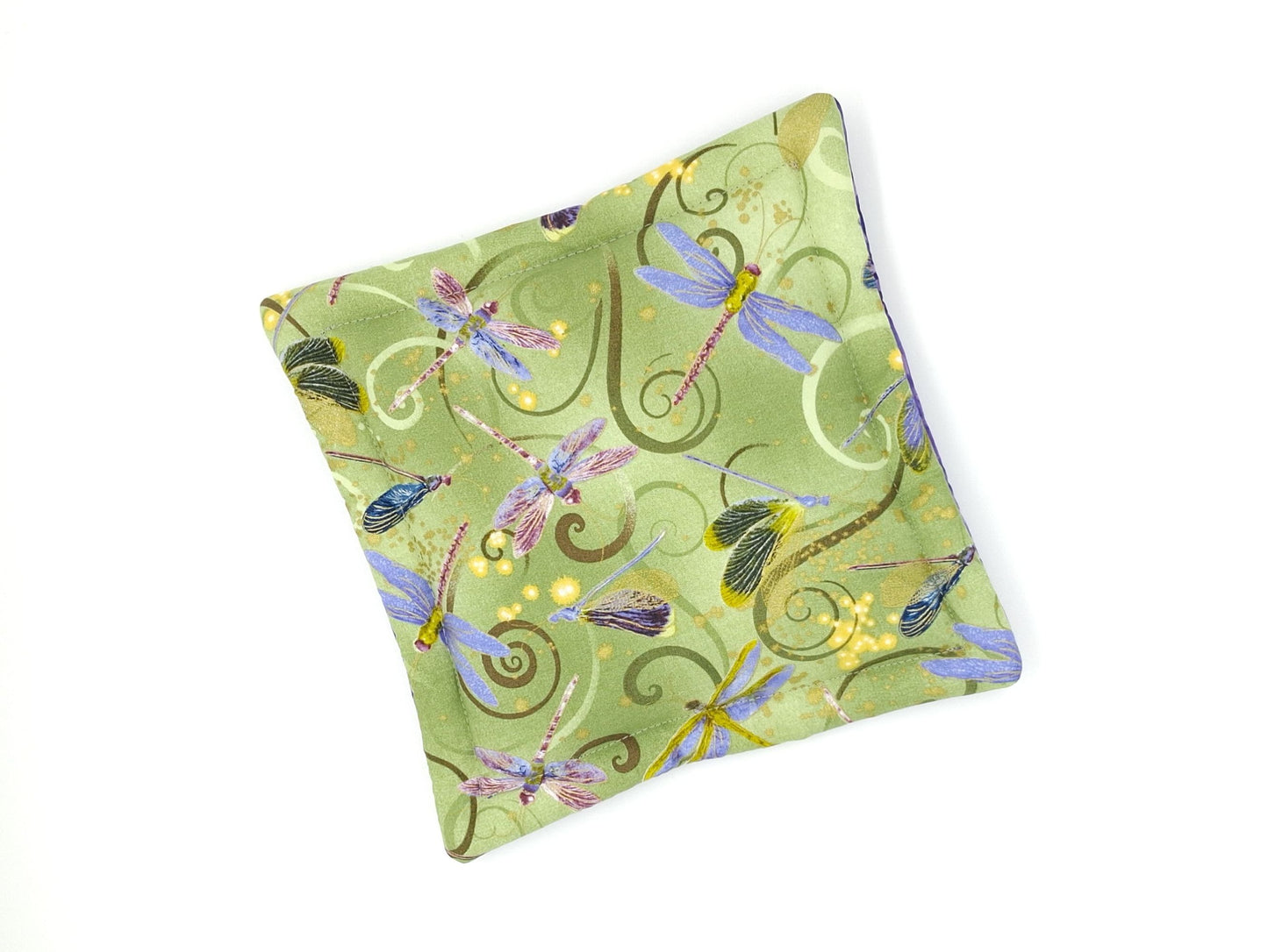 Catnip Cat Tower Mat, High-Altitude Catnip, Small Green Dragonfly & Purple Batik Cat Mat for Cat Tree or Basket, One of a Kind