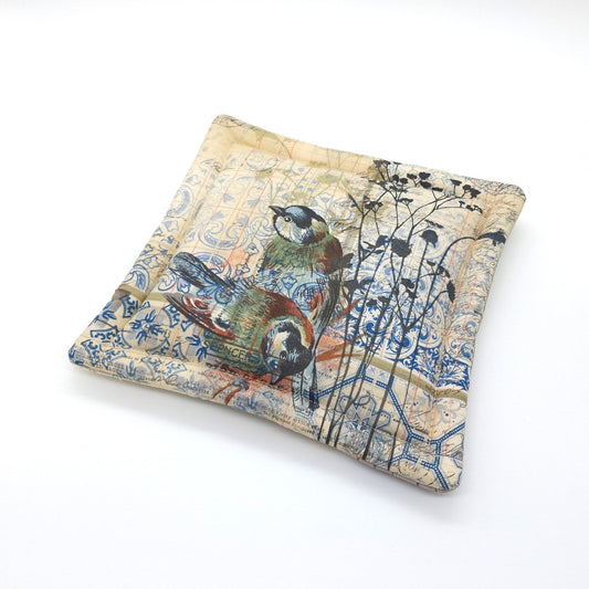 Small Catnip Cat Mat, Vintage Bird & Butterfly Naturalist Print, Reversible, Potent High-Altitude Catnip