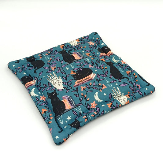 Catnip Mat, Handmade Cat Play Mat & Nap Pad with Extra-Potent High-Altitude Catnip, Witchy Black Cat & Moon Fabric, Made to Order