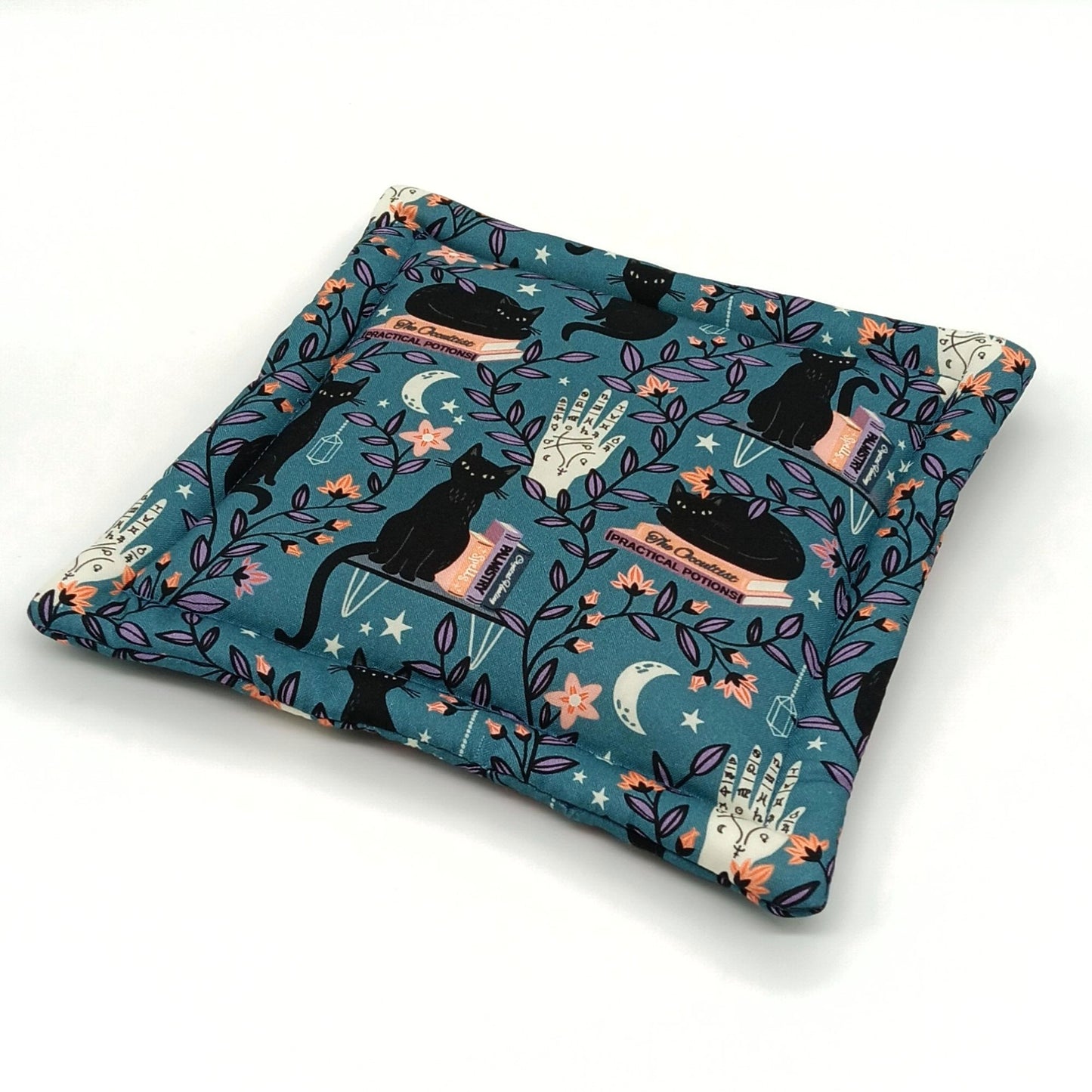 Catnip Mat, Handmade Cat Play Mat & Nap Pad with Extra-Potent High-Altitude Catnip, Witchy Black Cat & Moon Fabric, Made to Order