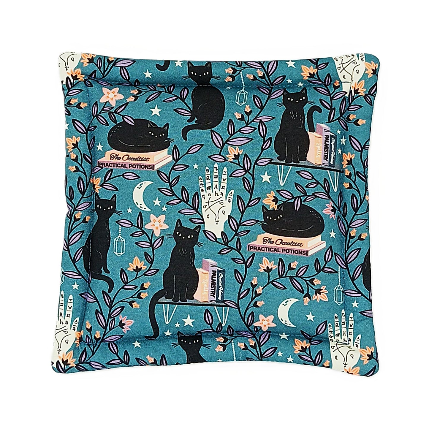Catnip Mat, Handmade Cat Play Mat & Nap Pad with Extra-Potent High-Altitude Catnip, Witchy Black Cat & Moon Fabric, Made to Order