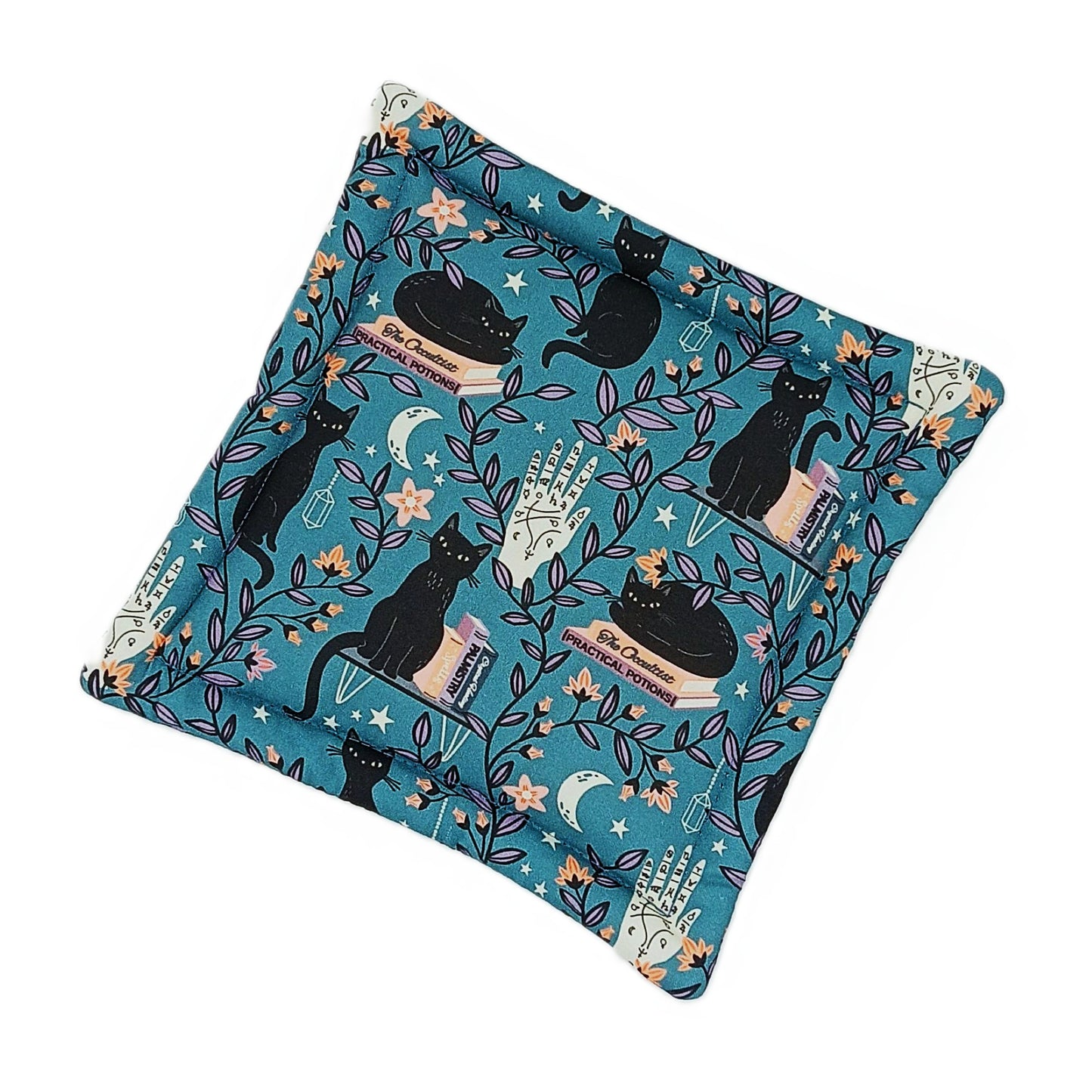 Catnip Mat, Handmade Cat Play Mat & Nap Pad with Extra-Potent High-Altitude Catnip, Witchy Black Cat & Moon Fabric, Made to Order