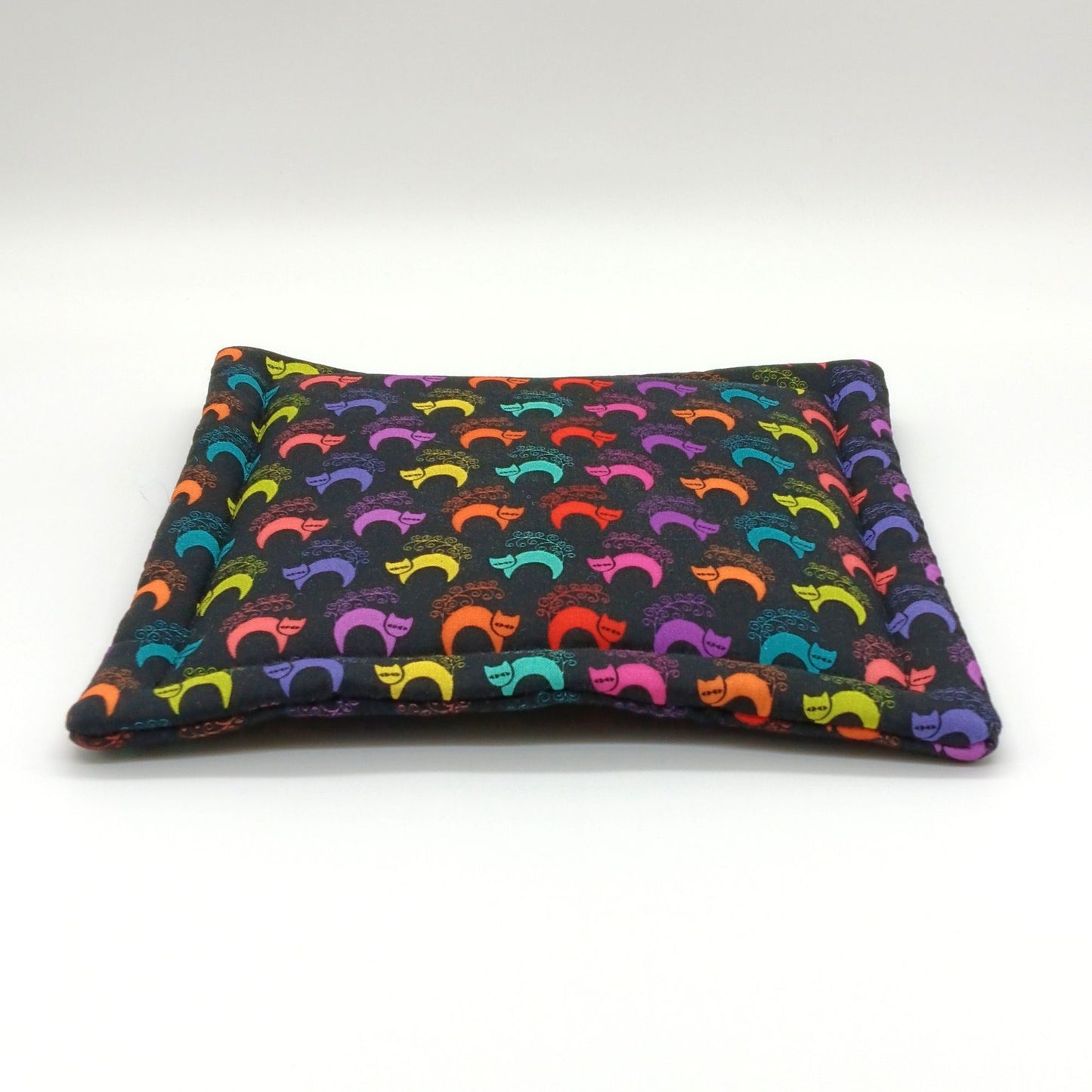 Catnip Mat, Handmade Rainbow Cats Play Mat & Nap Pad with Extra-Potent High-Altitude Catnip, Colorful Cat Fabric on Black, Made to Order