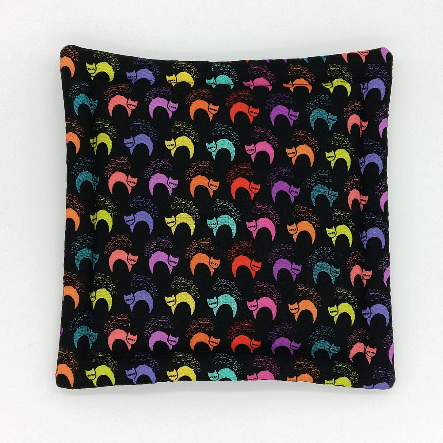 Catnip Mat, Handmade Rainbow Cats Play Mat & Nap Pad with Extra-Potent High-Altitude Catnip, Colorful Cat Fabric on Black, Made to Order