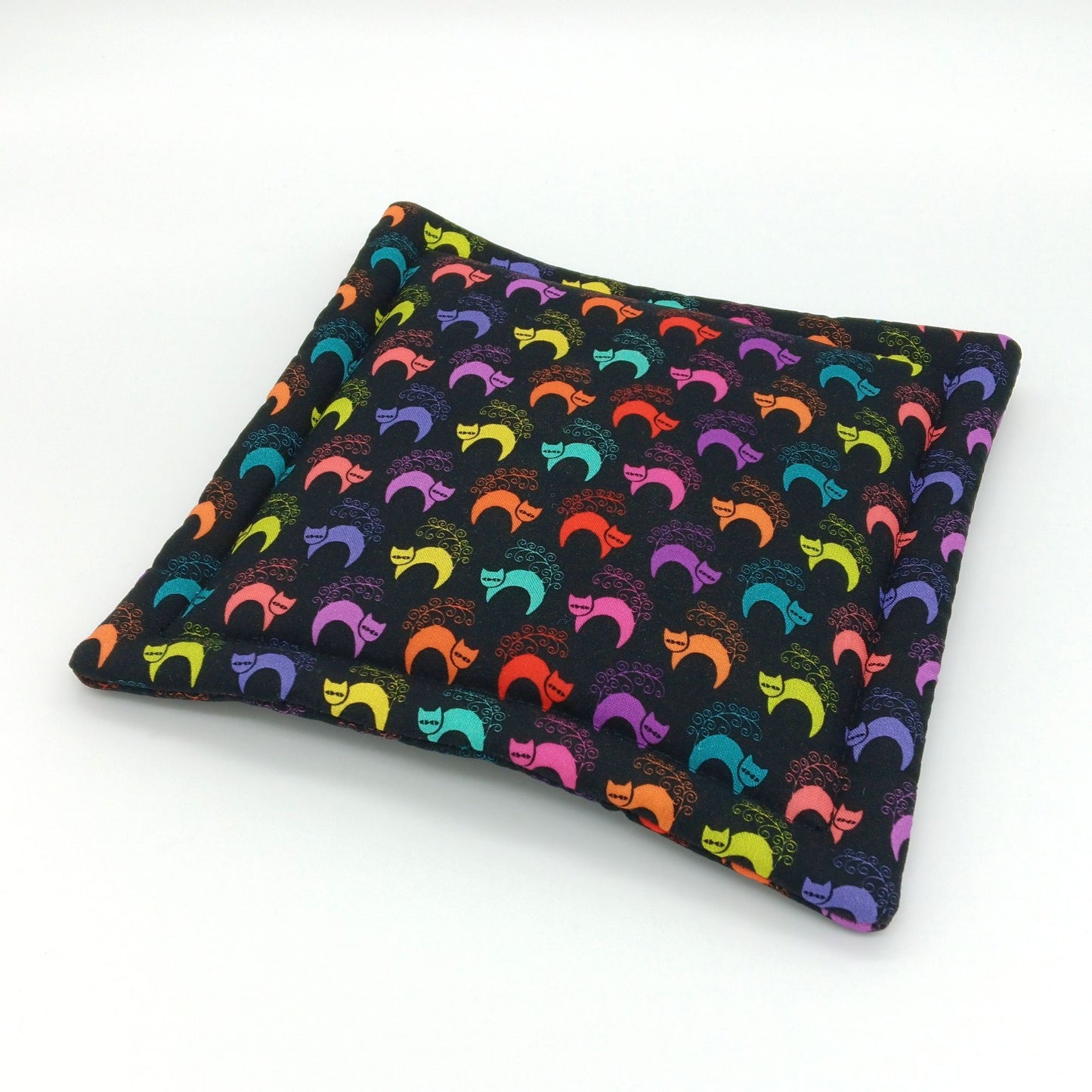 Catnip Mat, Handmade Rainbow Cats Play Mat & Nap Pad with Extra-Potent High-Altitude Catnip, Colorful Cat Fabric on Black, Made to Order