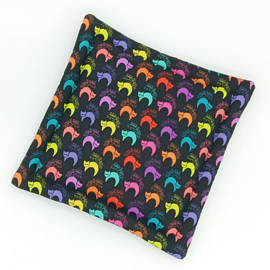 Catnip Mat, Handmade Rainbow Cats Play Mat & Nap Pad with Extra-Potent High-Altitude Catnip, Colorful Cat Fabric on Black, Made to Order