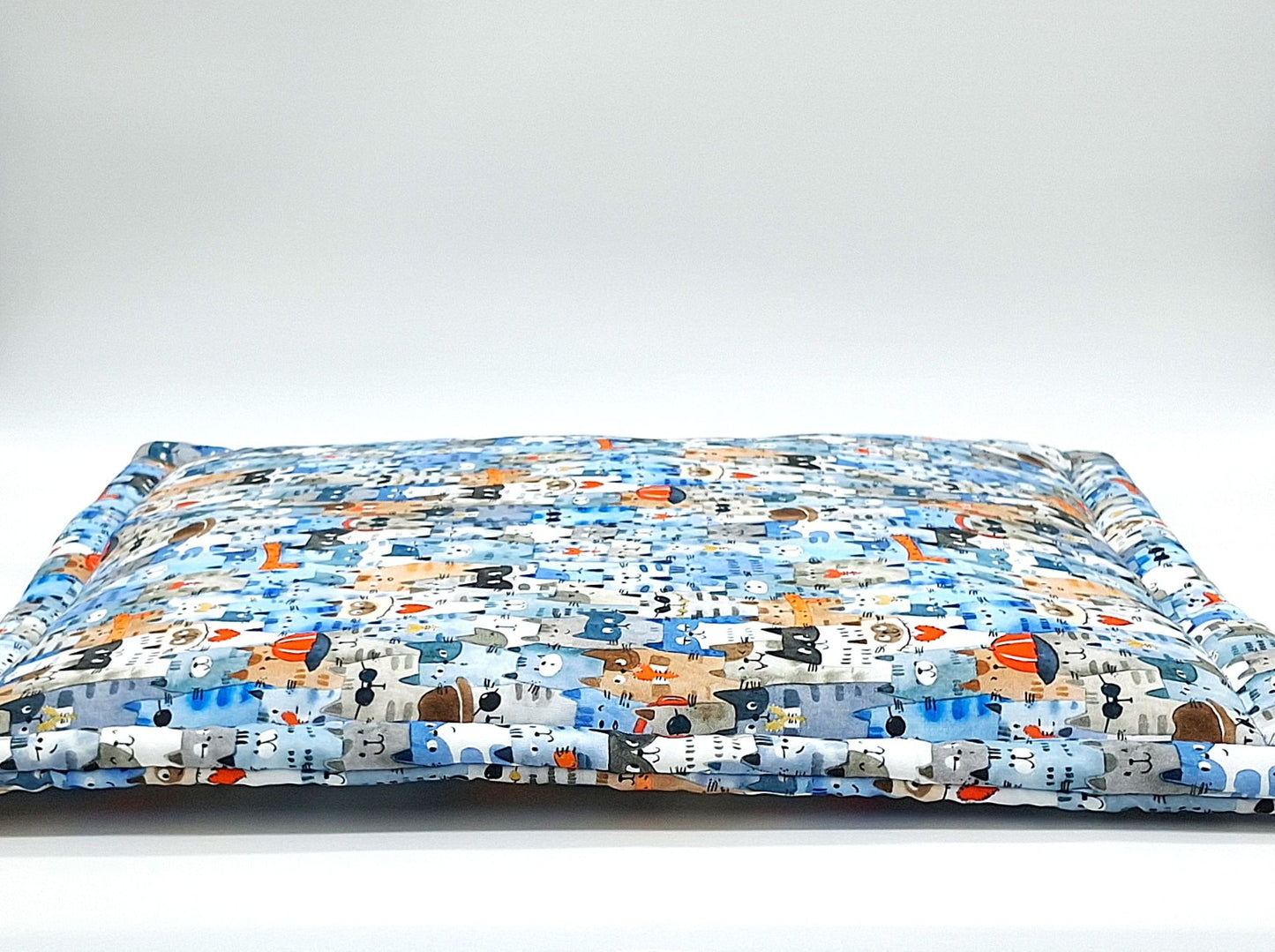 Square Blue Catnip Mat for Cats with Potent Catnip, Whimsical Cats in Hats & Glasses, 16.5 Inch Cushion