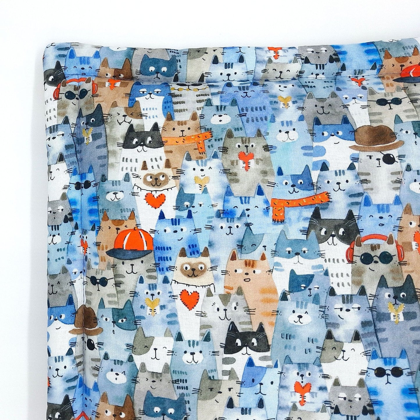 Square Blue Catnip Mat for Cats with Potent Catnip, Whimsical Cats in Hats & Glasses, 16.5 Inch Cushion