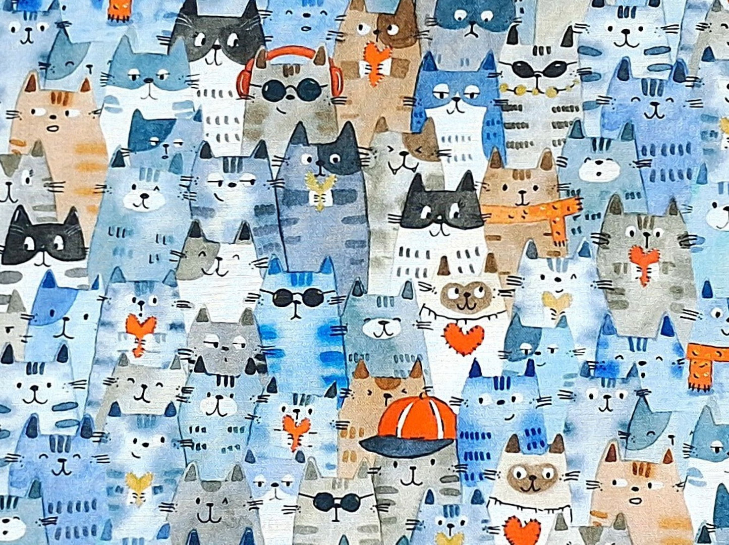 Square Blue Catnip Mat for Cats with Potent Catnip, Whimsical Cats in Hats & Glasses, 16.5 Inch Cushion