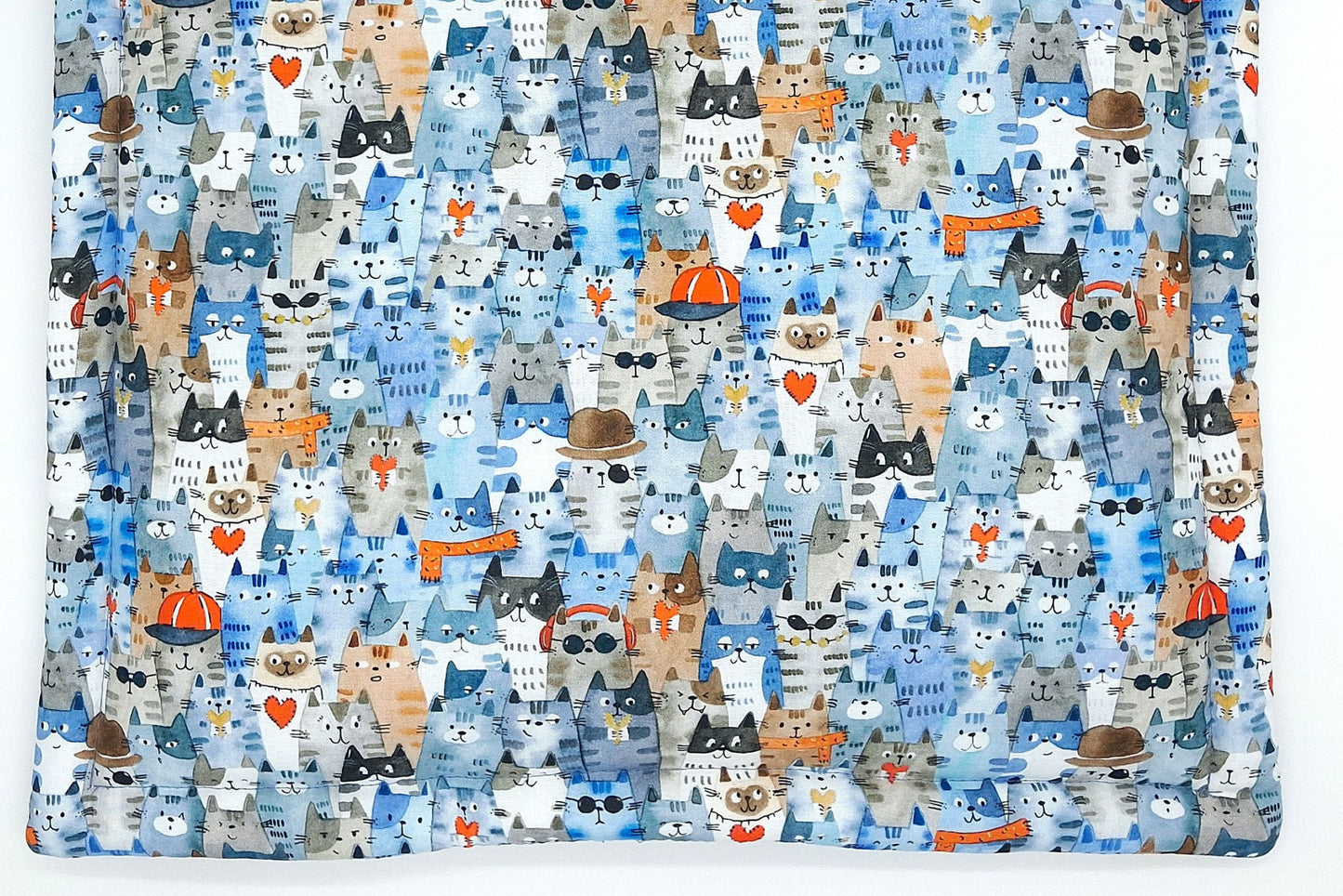 Square Blue Catnip Mat for Cats with Potent Catnip, Whimsical Cats in Hats & Glasses, 16.5 Inch Cushion