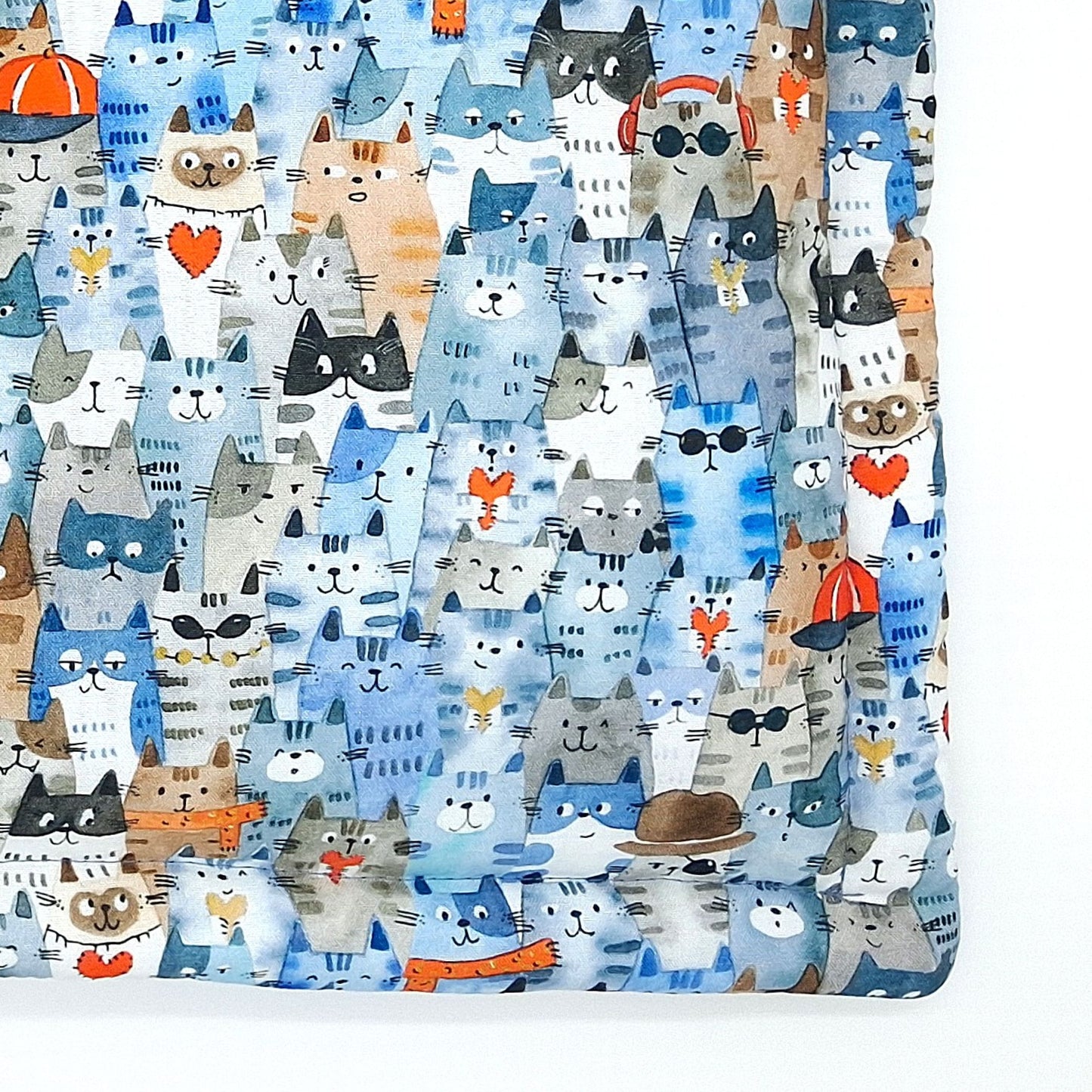 Square Blue Catnip Mat for Cats with Potent Catnip, Whimsical Cats in Hats & Glasses, 16.5 Inch Cushion