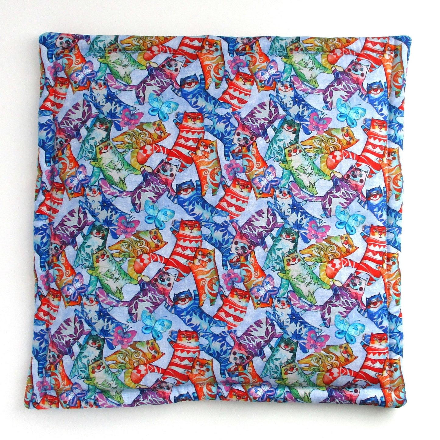 Premium High-Altitude Catnip Pillow for Cats, 7 Cups of Potent Catnip, Colorful Denim Blue Square Cat Cushion