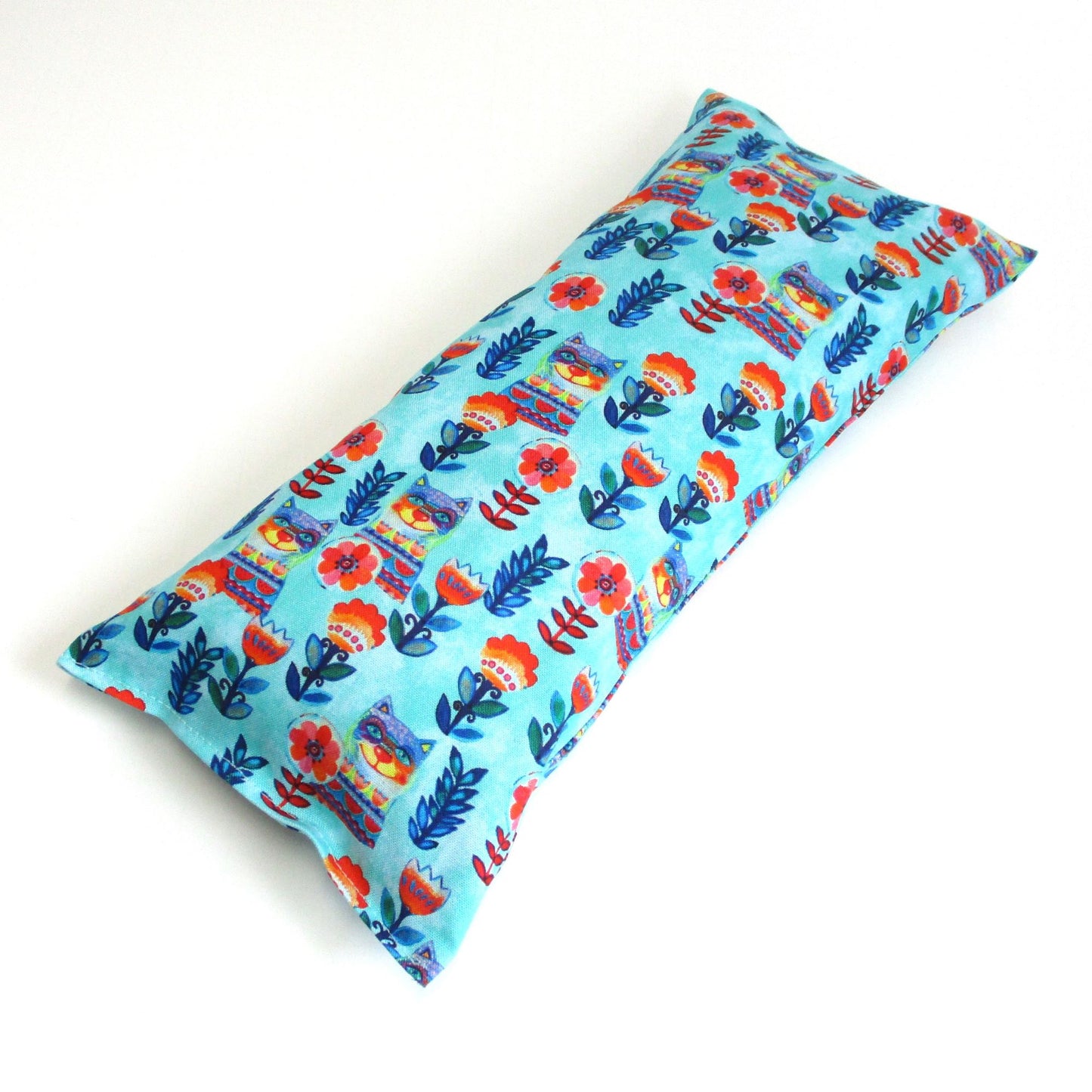 Catnip Kick Stick for Cats, High-Altitude Catnip, Folk Art Cats & Flowers, Turquoise Cat Kicker Toy