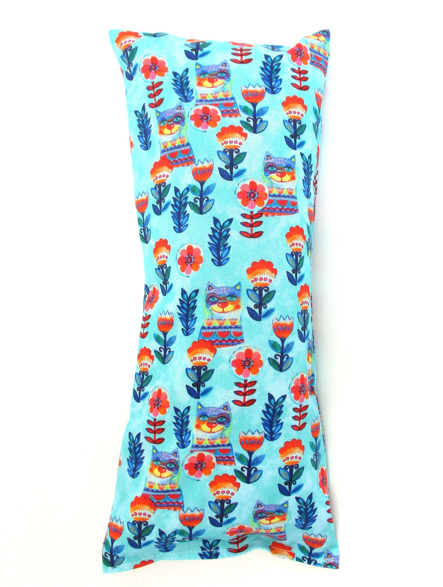 Catnip Kick Stick for Cats, High-Altitude Catnip, Folk Art Cats & Flowers, Turquoise Cat Kicker Toy