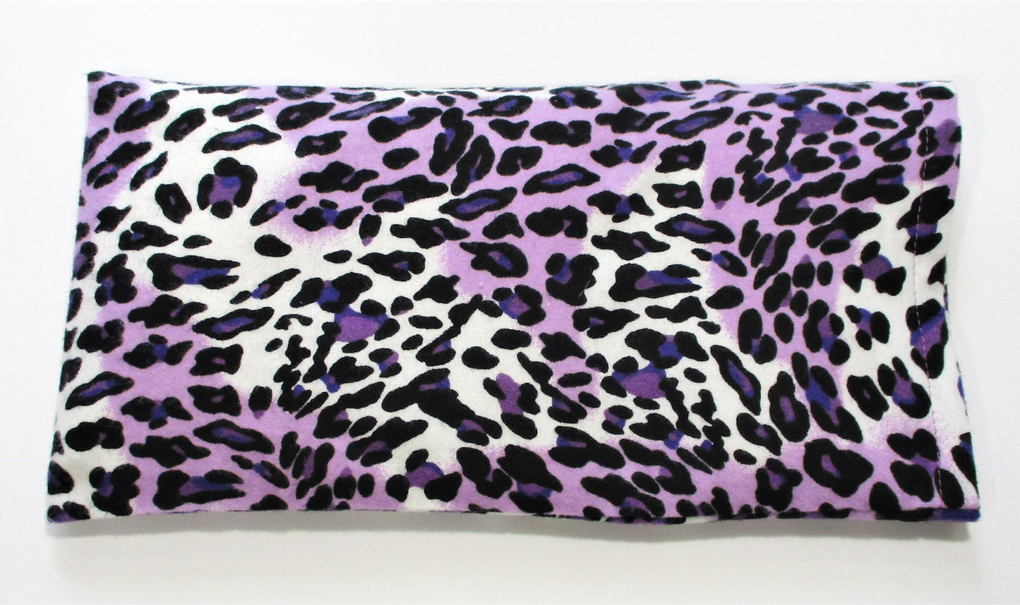 Purple Leopard Microwavable Therapy Pack, Washable Flannel Cover, 12 by 7 inches