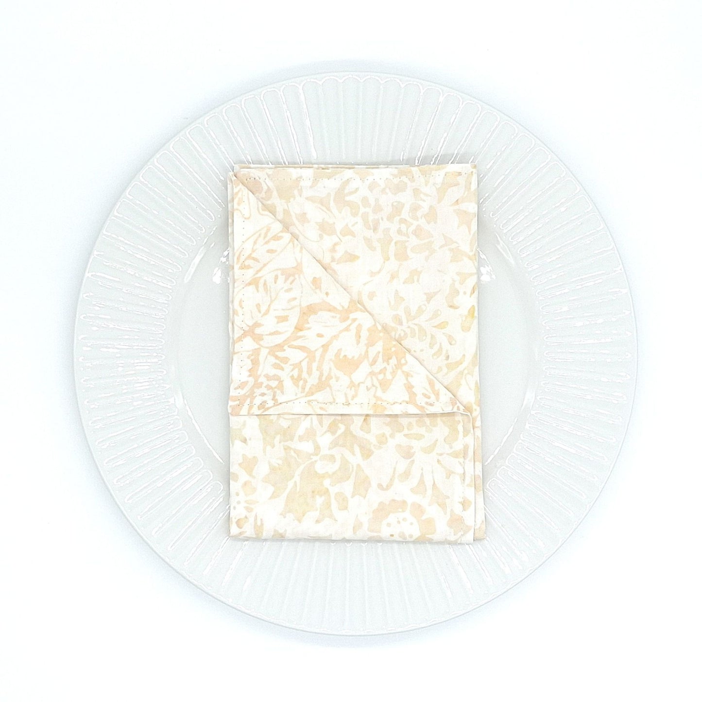Handmade Reversible Batik Cotton Napkins Set of 4, Neutral Cream & Beige, 14x14 Cloth Dinner Napkins