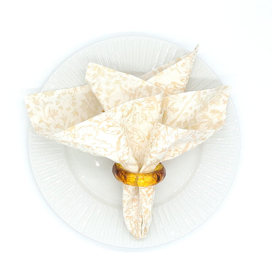 Handmade Reversible Batik Cotton Napkins Set of 4, Neutral Cream & Beige, 14x14 Cloth Dinner Napkins