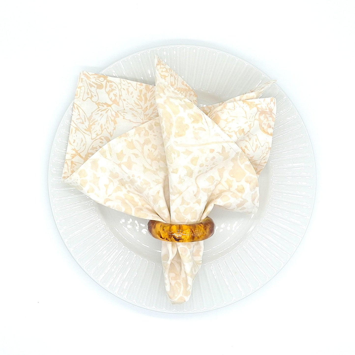 Handmade Reversible Batik Cotton Napkins Set of 4, Neutral Cream & Beige, 14x14 Cloth Dinner Napkins