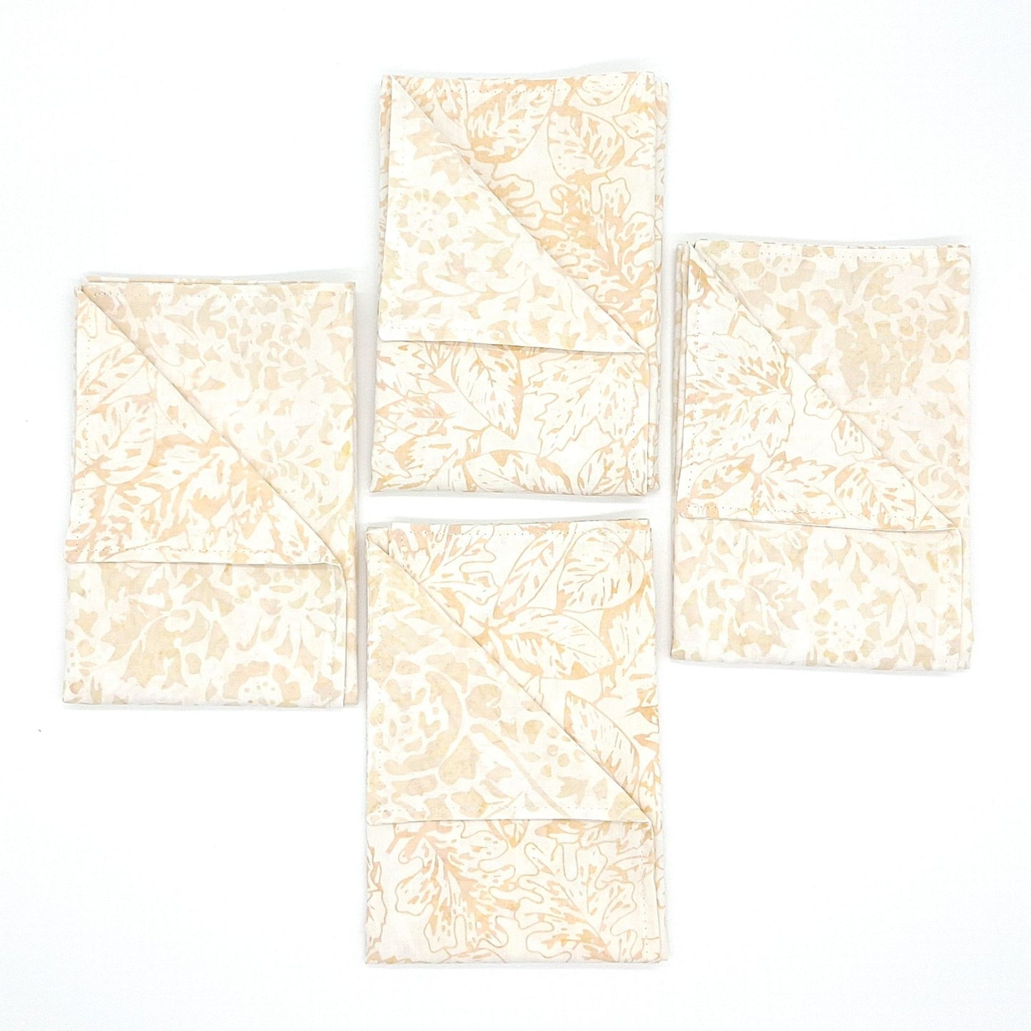 Handmade Reversible Batik Cotton Napkins Set of 4, Neutral Cream & Beige, 14x14 Cloth Dinner Napkins