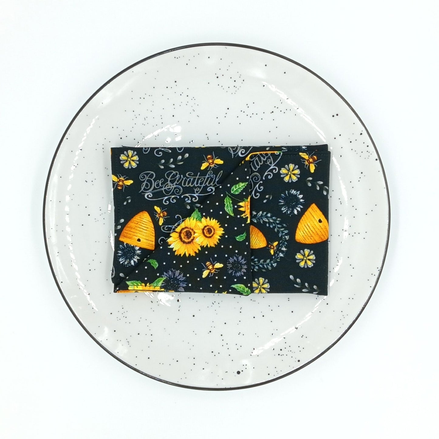 Sunflower and Honeybee Napkins, Set of 4 Reversible Cloth Table Linens