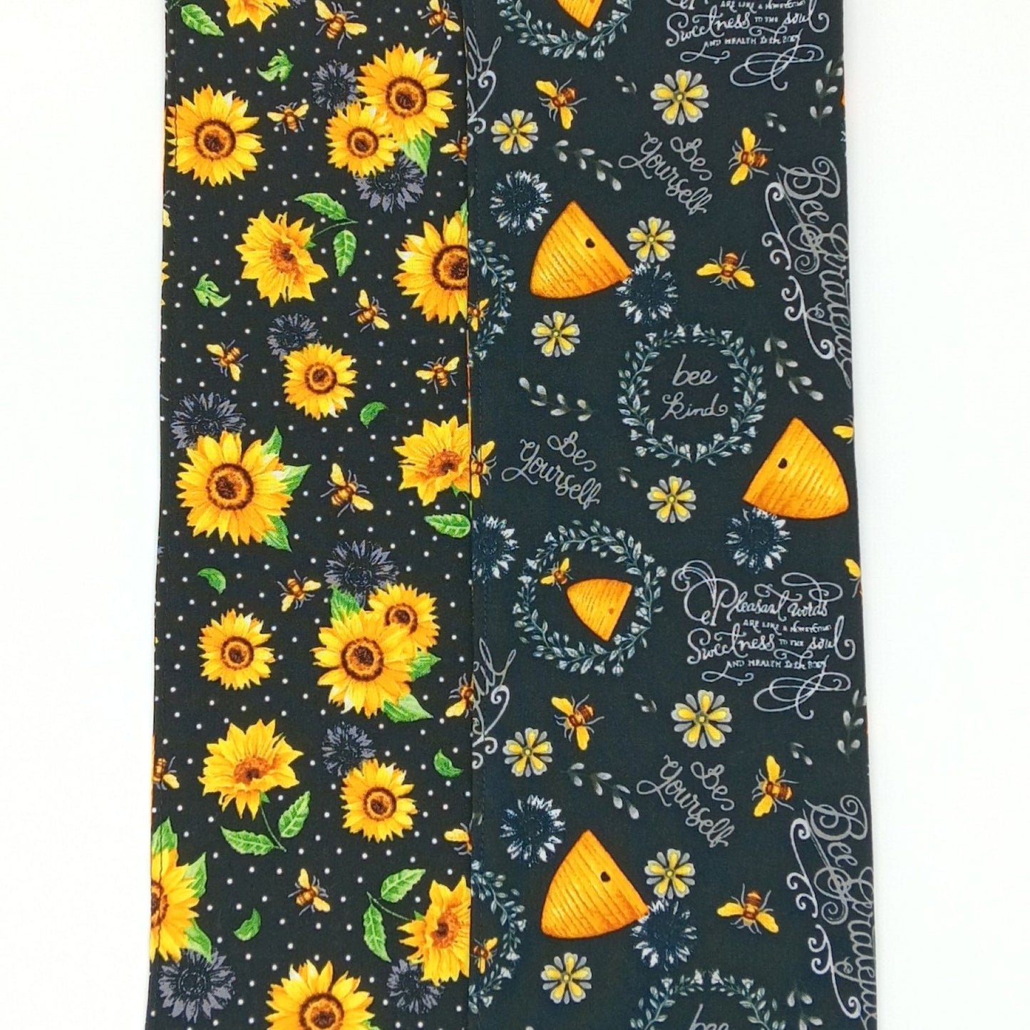 Sunflower and Honeybee Napkins, Set of 4 Reversible Cloth Table Linens