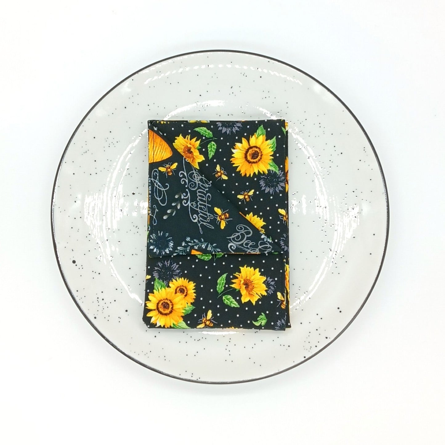 Sunflower and Honeybee Napkins, Set of 4 Reversible Cloth Table Linens