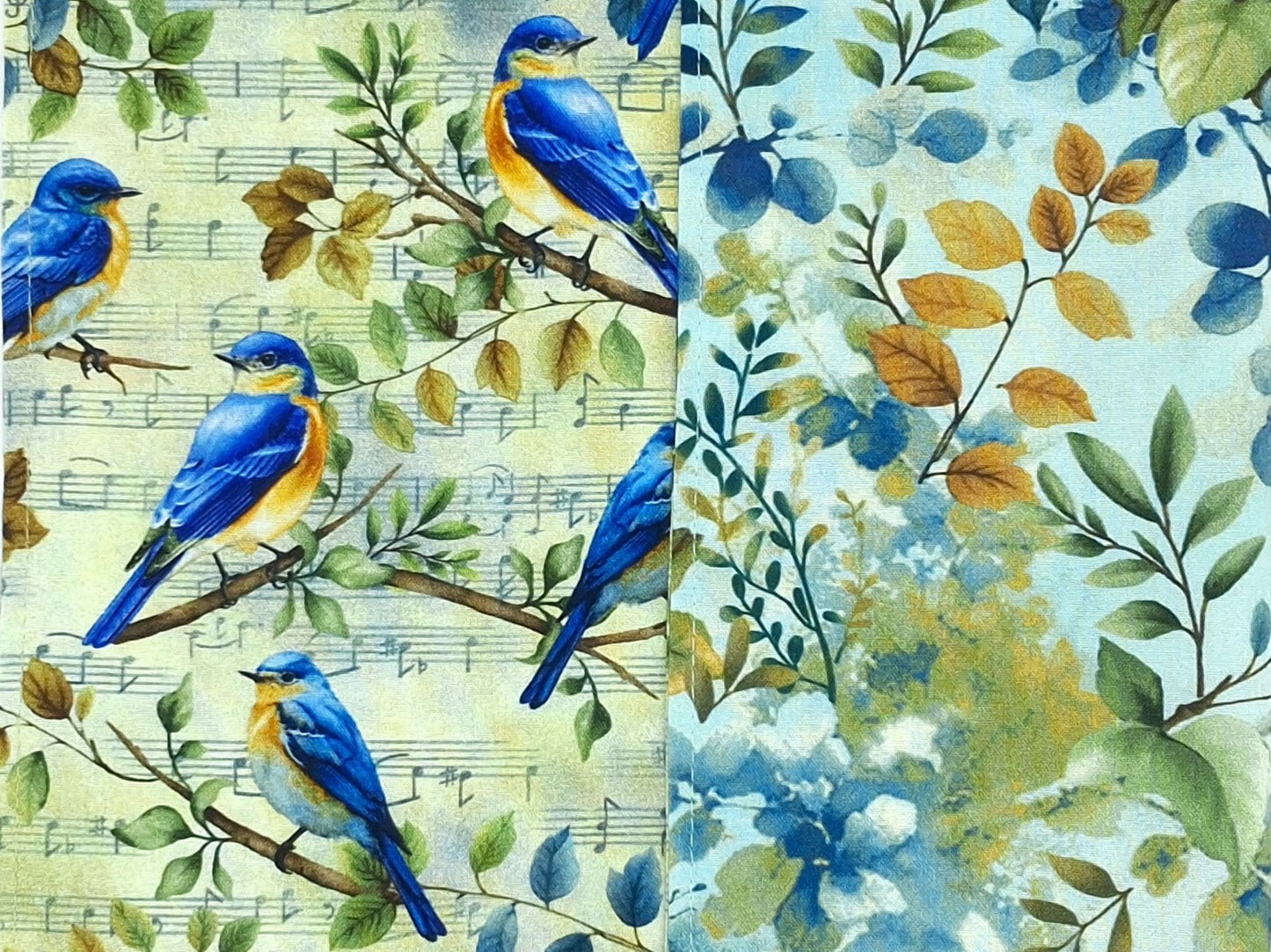 Handmade Reversible Cotton Napkins Set of 4, Bluebird & Foliage Print, 14x14 Cloth Dinner Napkins