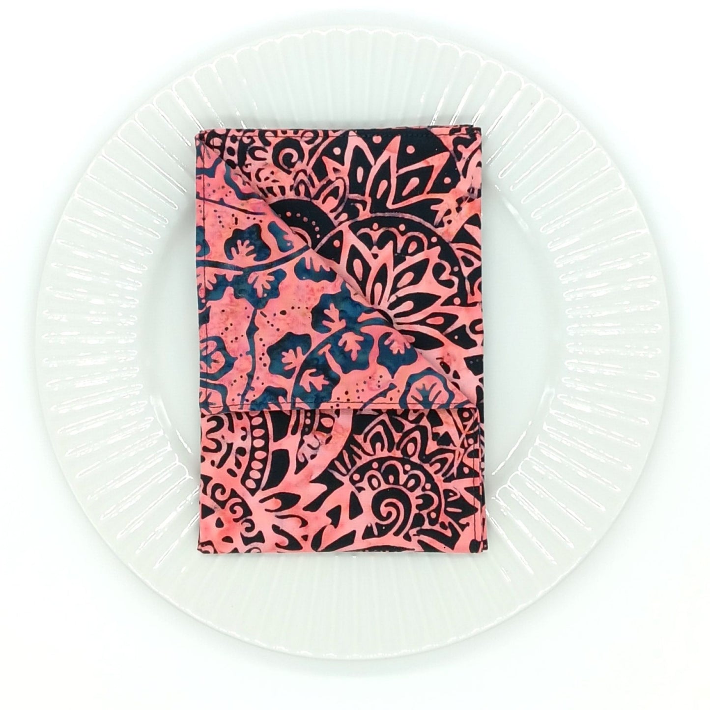 Handmade Reversible Cotton Napkins Set of 4, Coral Batik, 14x14 Cloth Napkins