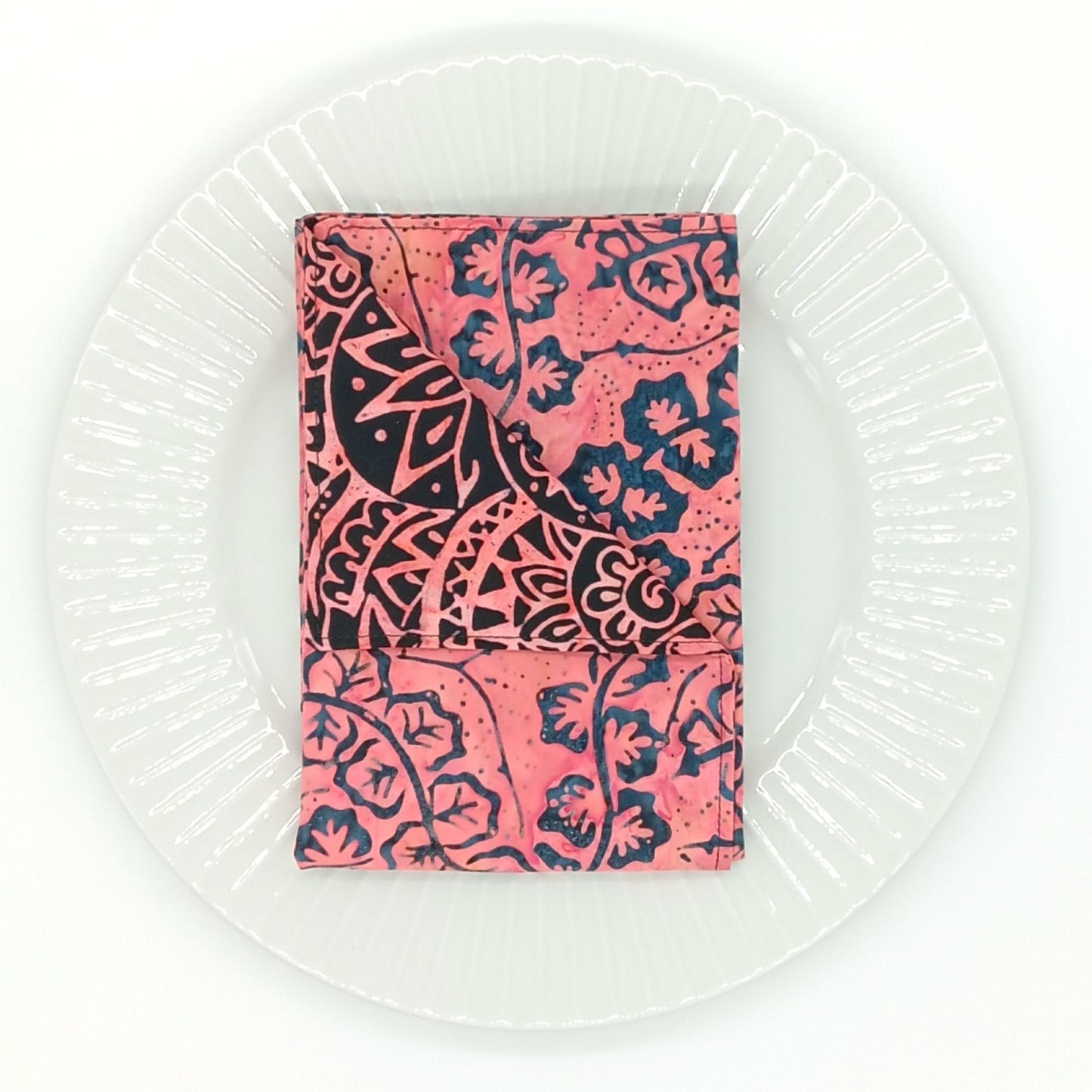 Handmade Reversible Cotton Napkins Set of 4, Coral Batik, 14x14 Cloth Napkins