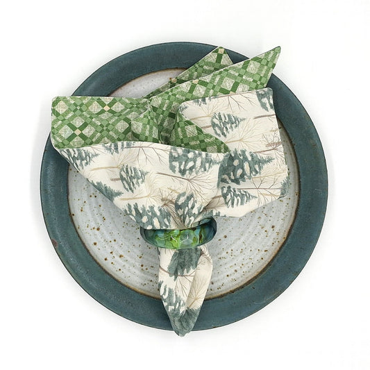 Handmade Reversible Christmas Napkins, Set of 4 Evergreen Forest & Green Plaid, Winter Cloth Napkins