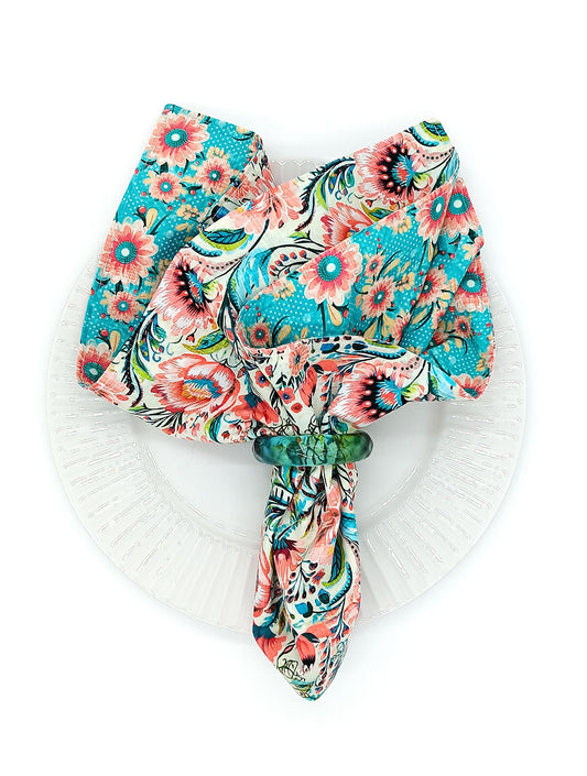 Large Floral Dinner Napkins, Set of Four 2 Ply Handmade Cotton Napkins 18x18