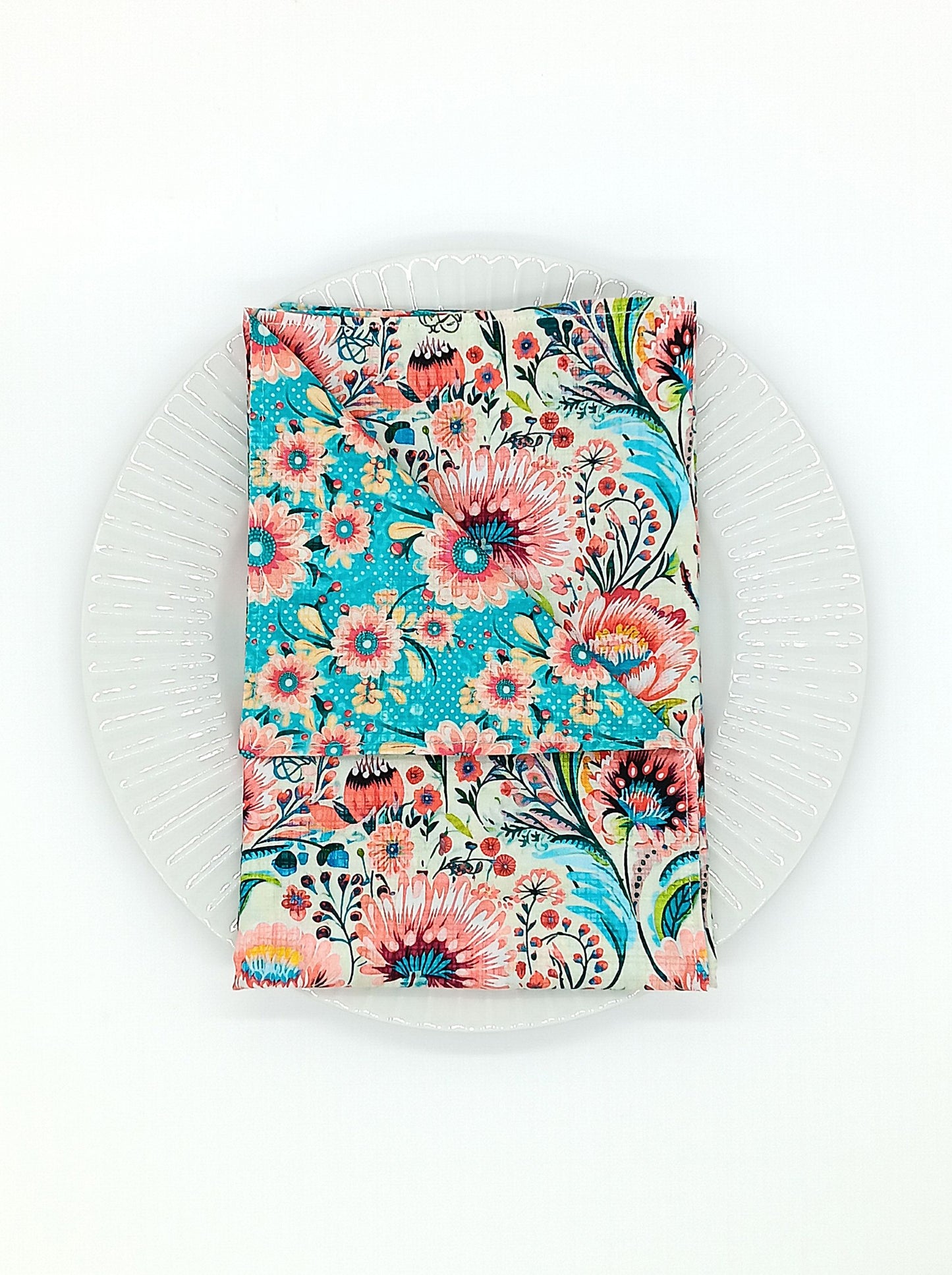 Large Floral Dinner Napkins, Set of Four 2 Ply Handmade Cotton Napkins 18x18