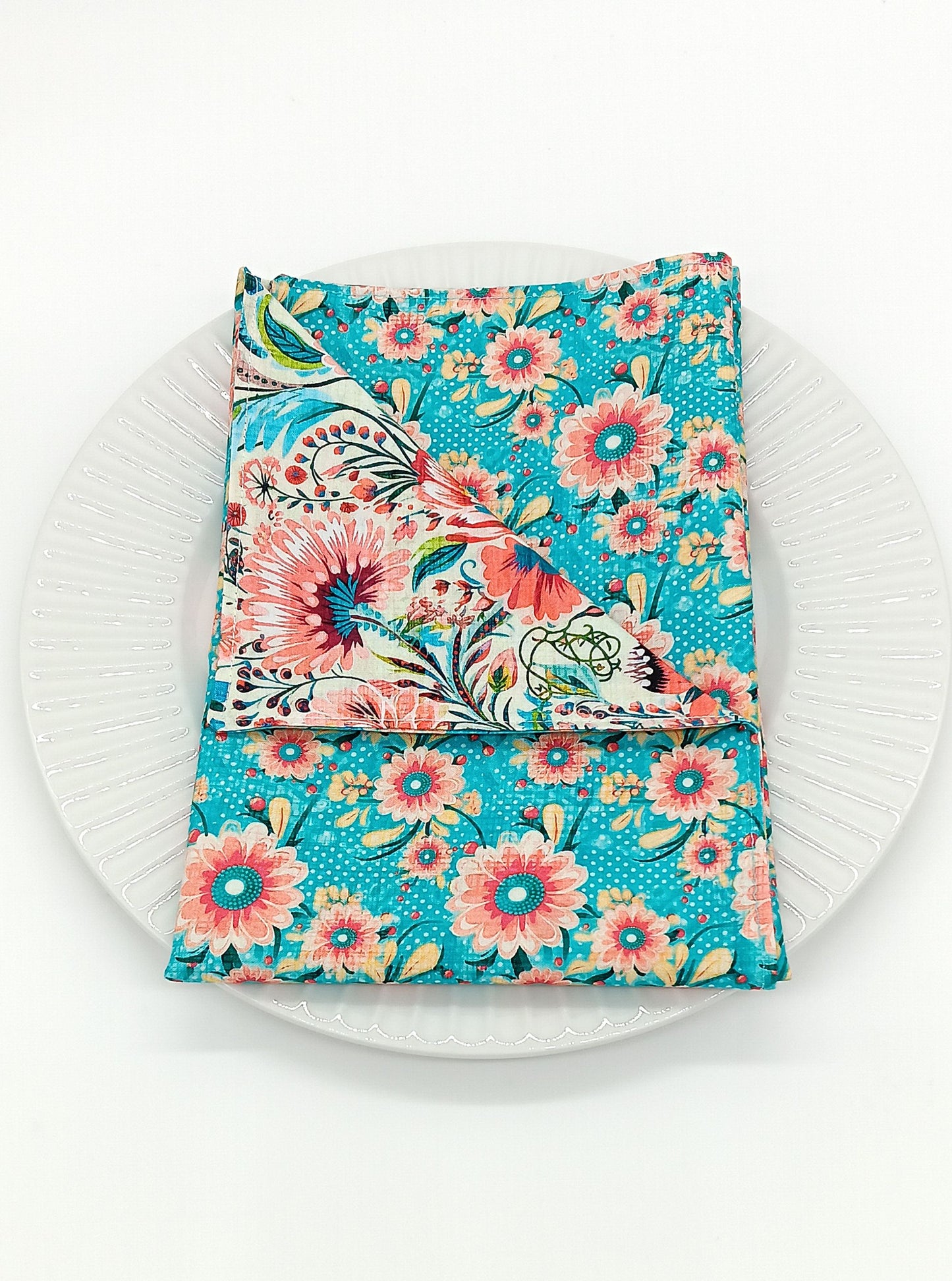 Large Floral Dinner Napkins, Set of Four 2 Ply Handmade Cotton Napkins 18x18