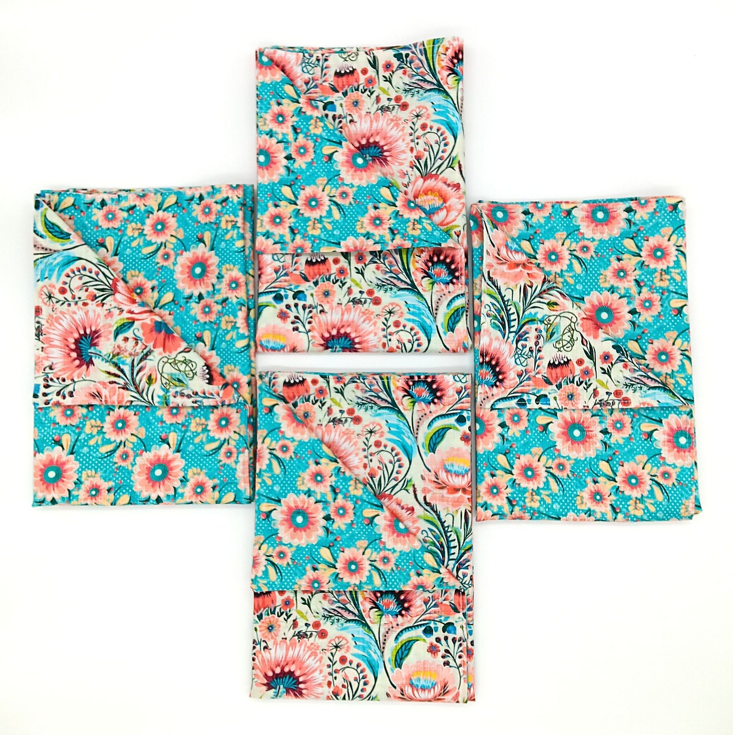 Large Floral Dinner Napkins, Set of Four 2 Ply Handmade Cotton Napkins 18x18