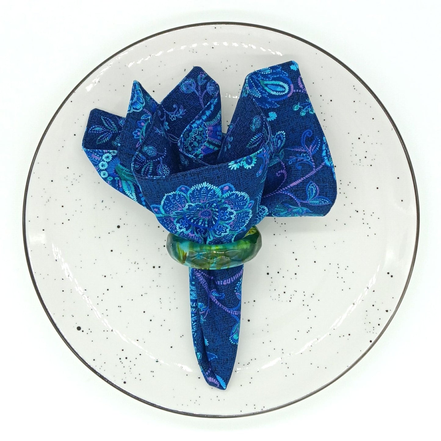 Navy Blue Floral Napkins, Set of 4 Reversible Cotton Table Linens